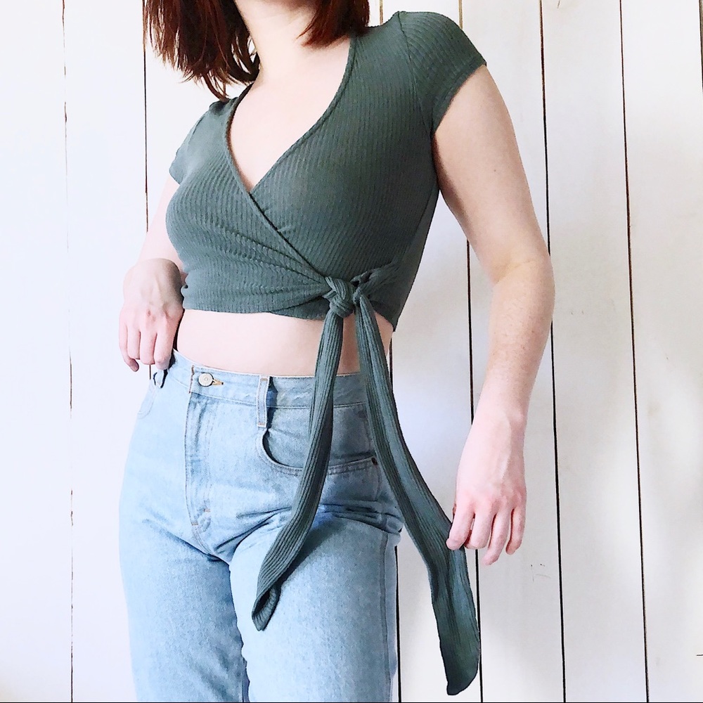 UO Project Social T Bailey Wrap Crop Tee Blue
